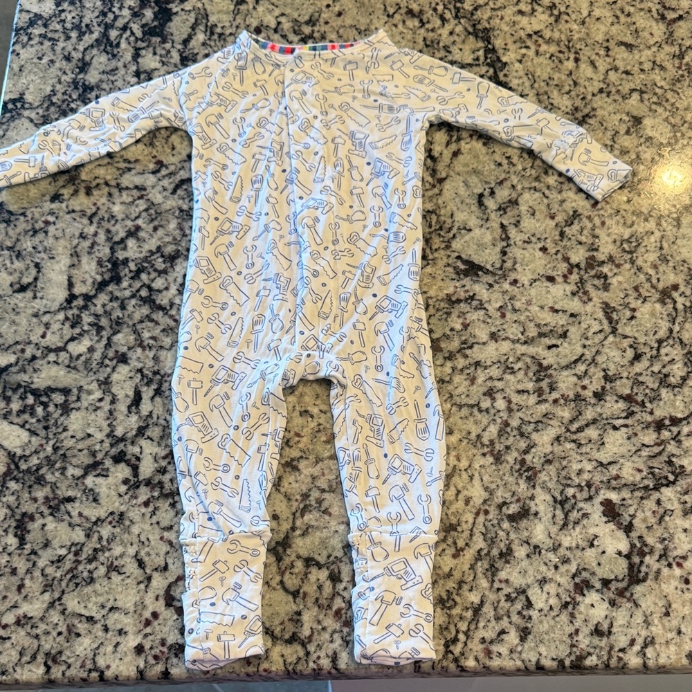 Baby One-Piece Pajamas in White with Blue Print